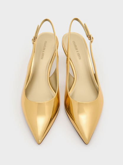 Curtis Metallic Slingback Kitten Heels - Gold | CHARLES & KEITH