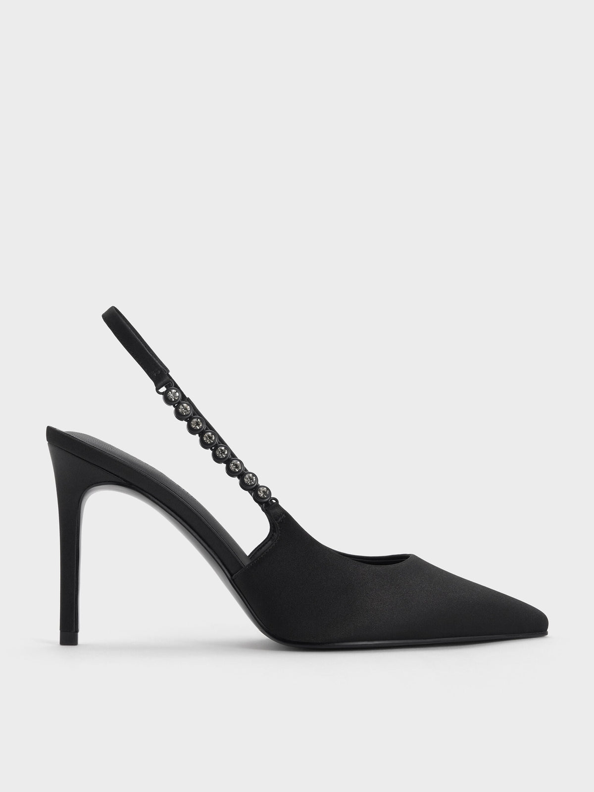 Flores Gem-Strap Slingback Pumps - Black | CHARLES & KEITH