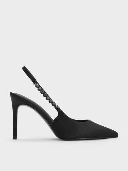 Flores Gem-Strap Slingback Pumps - Black | CHARLES & KEITH