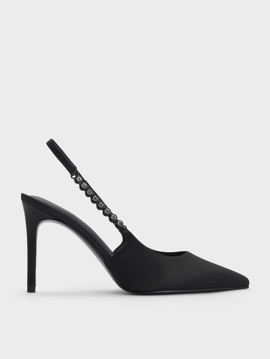 Flores Gem-Strap Slingback Pumps - Black | CHARLES & KEITH