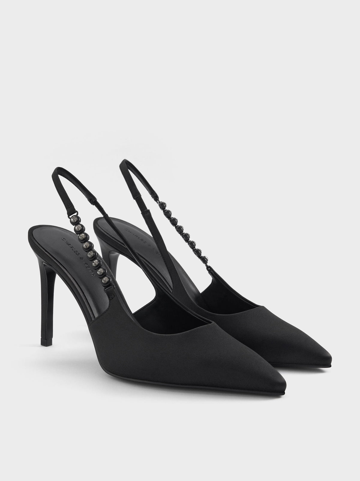 Flores Gem-Strap Slingback Pumps - Black | CHARLES & KEITH