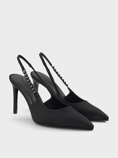 Flores Gem-Strap Slingback Pumps - Black | CHARLES & KEITH