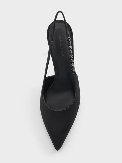 Flores Gem-Strap Slingback Pumps - Black | CHARLES & KEITH