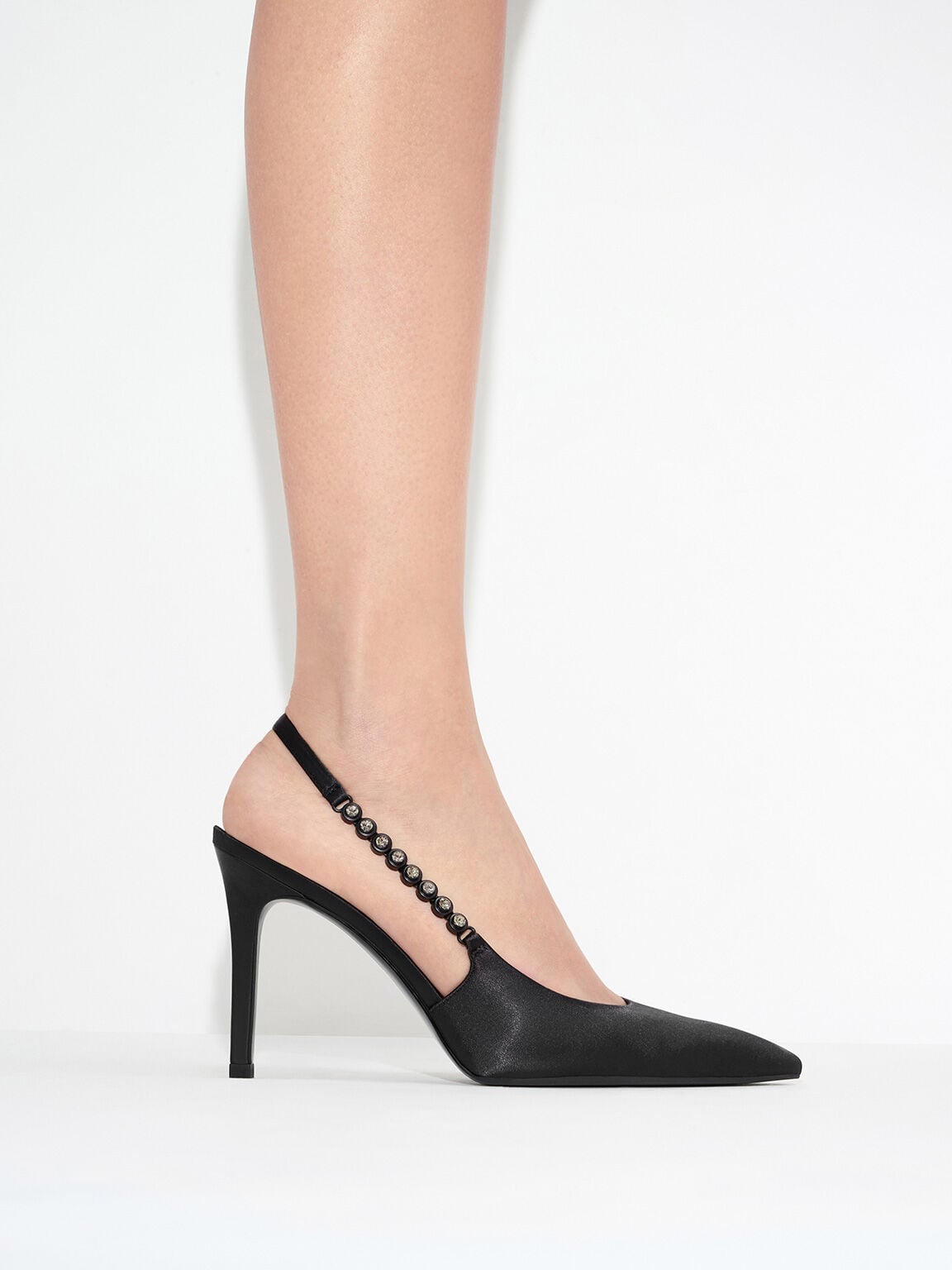 Flores Gem-Strap Slingback Pumps - Black | CHARLES & KEITH