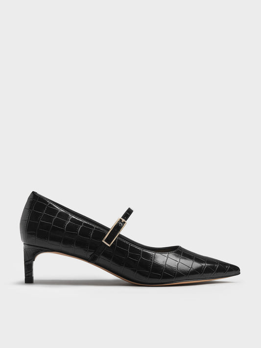 Luciana Croc-Effect Mary Jane Pumps - Animal Print Black | CHARLES & KEITH