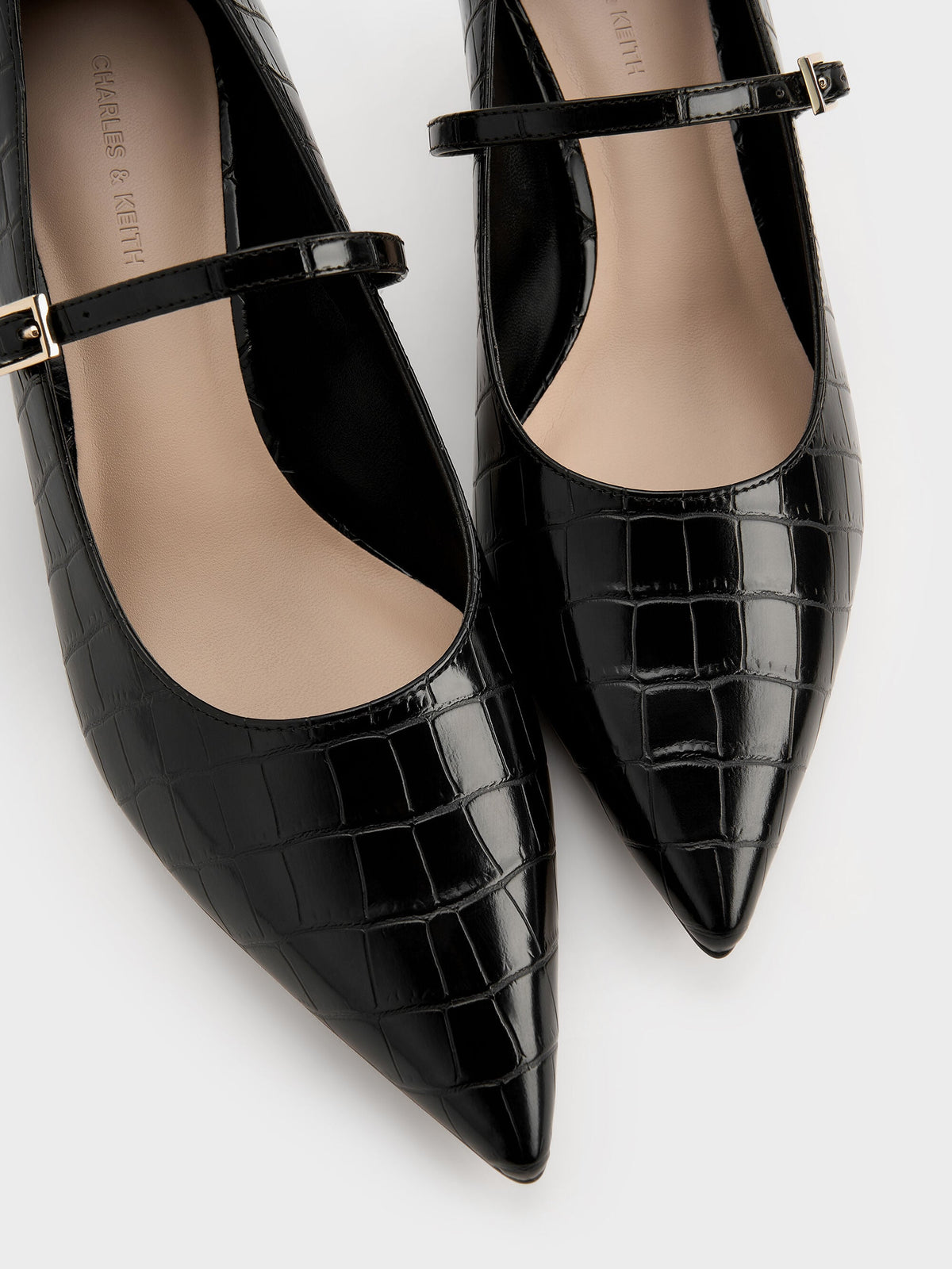 Luciana Croc-Effect Mary Jane Pumps - Animal Print Black | CHARLES & KEITH