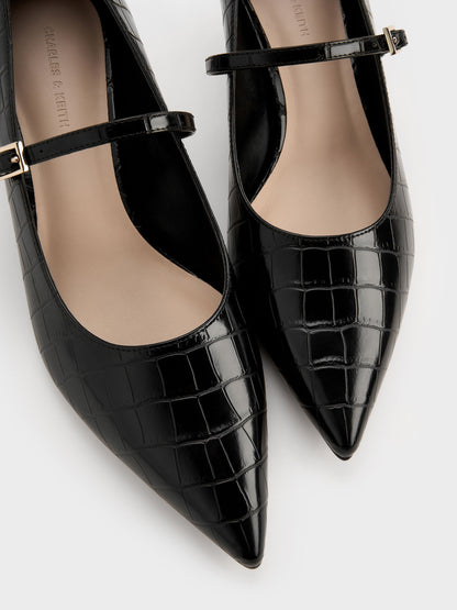 Luciana Croc-Effect Mary Jane Pumps - Animal Print Black | CHARLES & KEITH