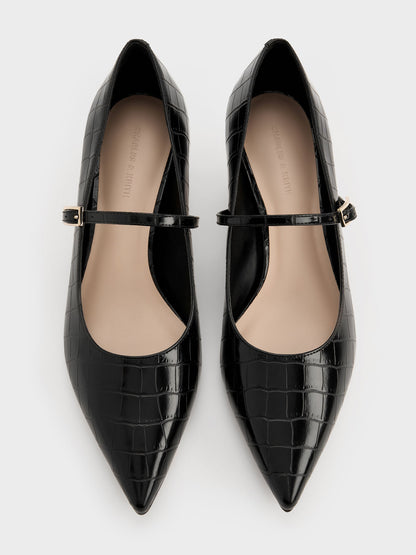 Luciana Croc-Effect Mary Jane Pumps - Animal Print Black | CHARLES & KEITH