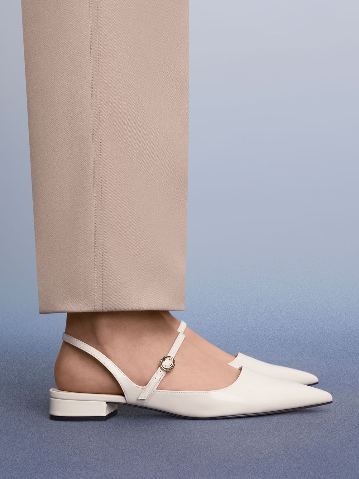 Roxane Slingback Mary Jane Flats - Chalk | CHARLES & KEITH