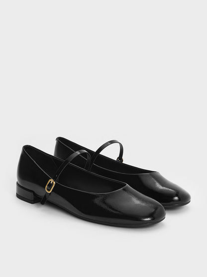 Gertrude Patent Mary Janes - Black Patent | CHARLES & KEITH