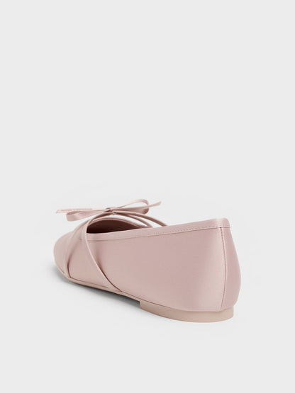 Satin Bow Ballet Flats - Pink | CHARLES & KEITH