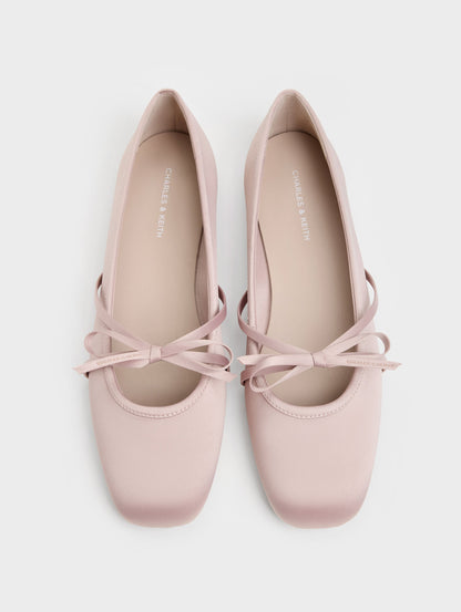 Satin Bow Ballet Flats - Pink | CHARLES & KEITH