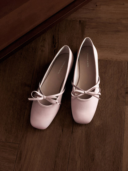 Satin Bow Ballet Flats - Pink | CHARLES & KEITH