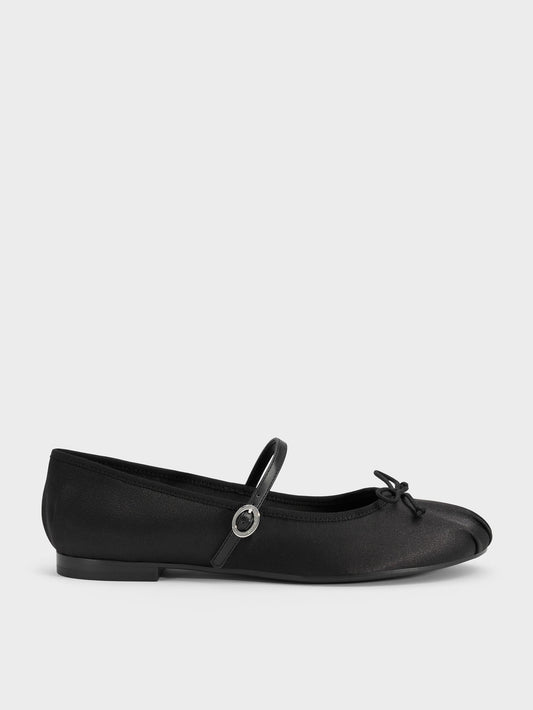 Emiko Satin Bow Mary Jane Flats - Black | CHARLES & KEITH