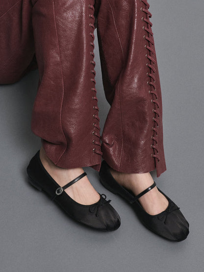 Emiko Satin Bow Mary Jane Flats - Black | CHARLES & KEITH