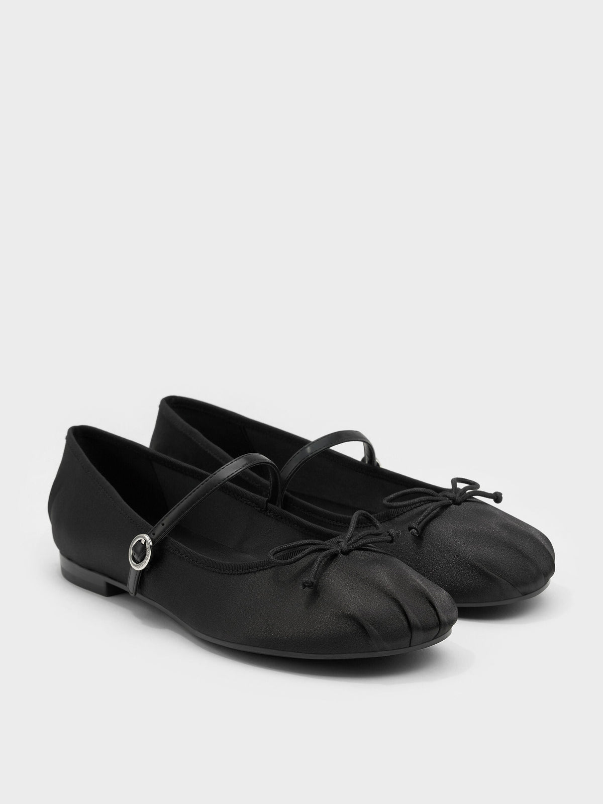 Emiko Satin Bow Mary Jane Flats - Black | CHARLES & KEITH
