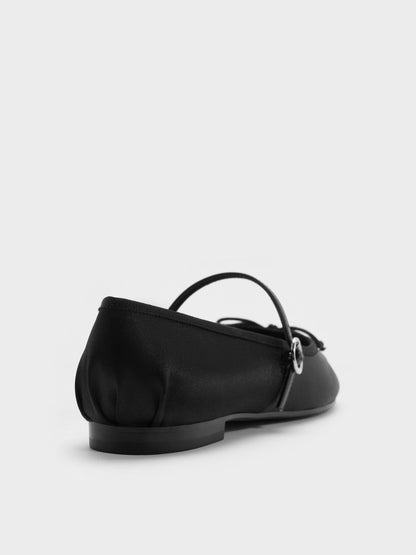Emiko Satin Bow Mary Jane Flats - Black | CHARLES & KEITH