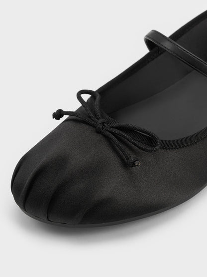 Emiko Satin Bow Mary Jane Flats - Black | CHARLES & KEITH