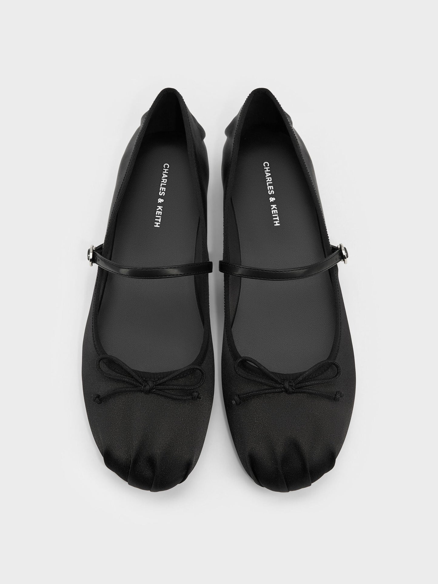 Emiko Satin Bow Mary Jane Flats - Black | CHARLES & KEITH