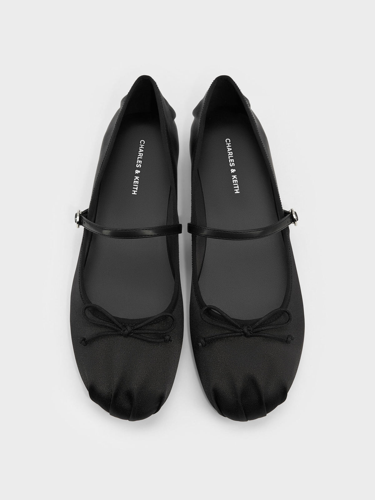 Emiko Satin Bow Mary Jane Flats - Black | CHARLES & KEITH