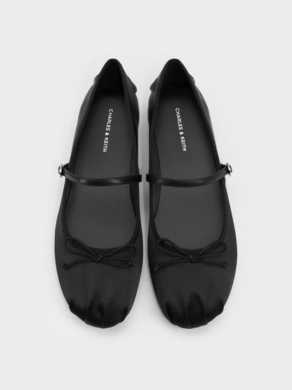 Emiko Satin Bow Mary Jane Flats - Black | CHARLES & KEITH