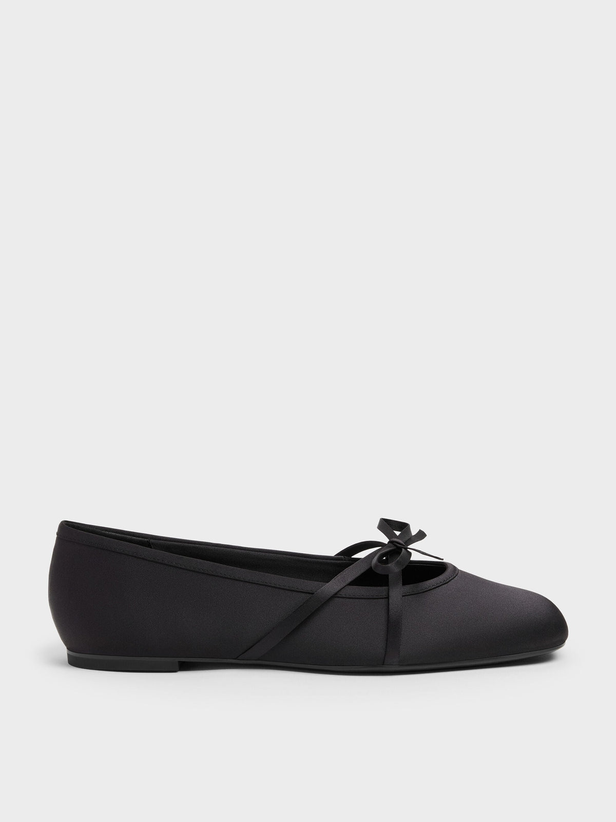 Satin Bow Ballet Flats - Black Textured | CHARLES & KEITH
