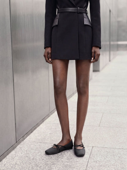 Satin Bow Ballet Flats - Black Textured | CHARLES & KEITH