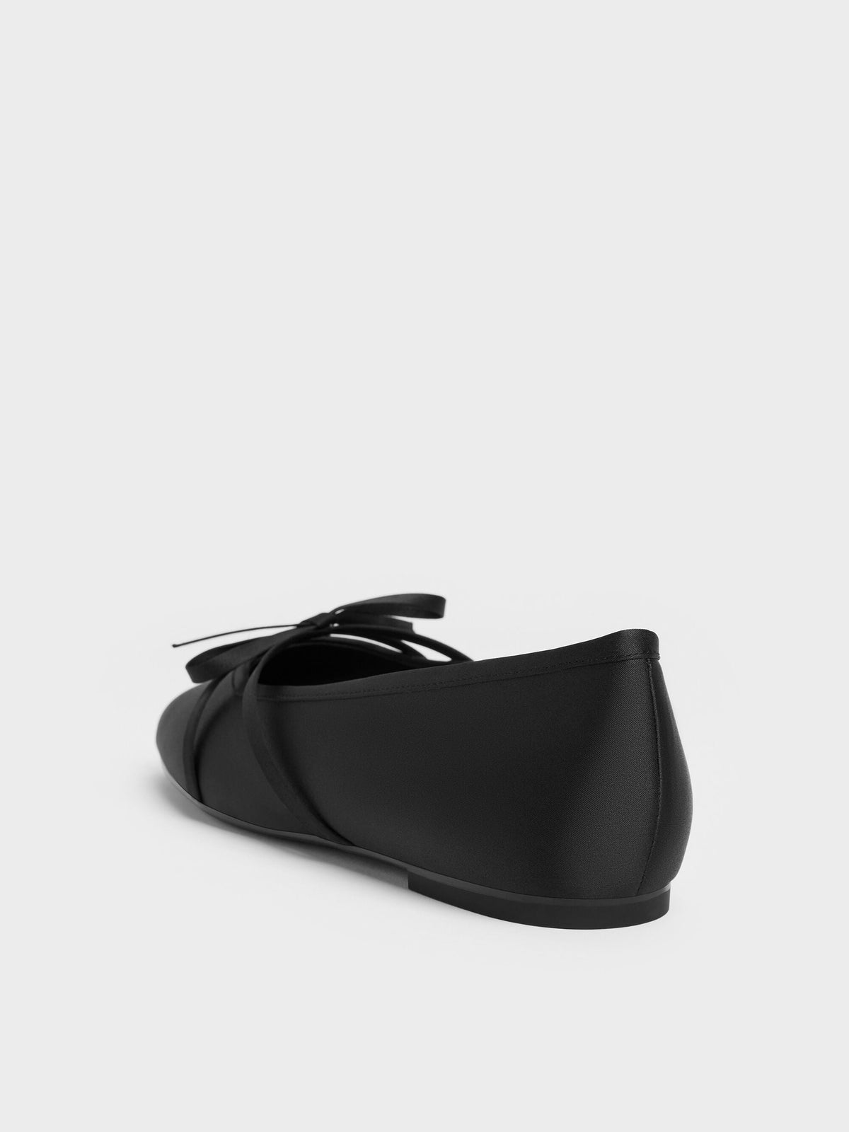 Satin Bow Ballet Flats - Black Textured | CHARLES & KEITH