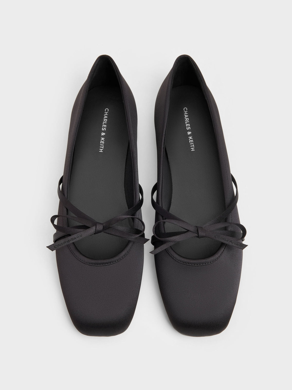 Satin Bow Ballet Flats - Black Textured | CHARLES & KEITH