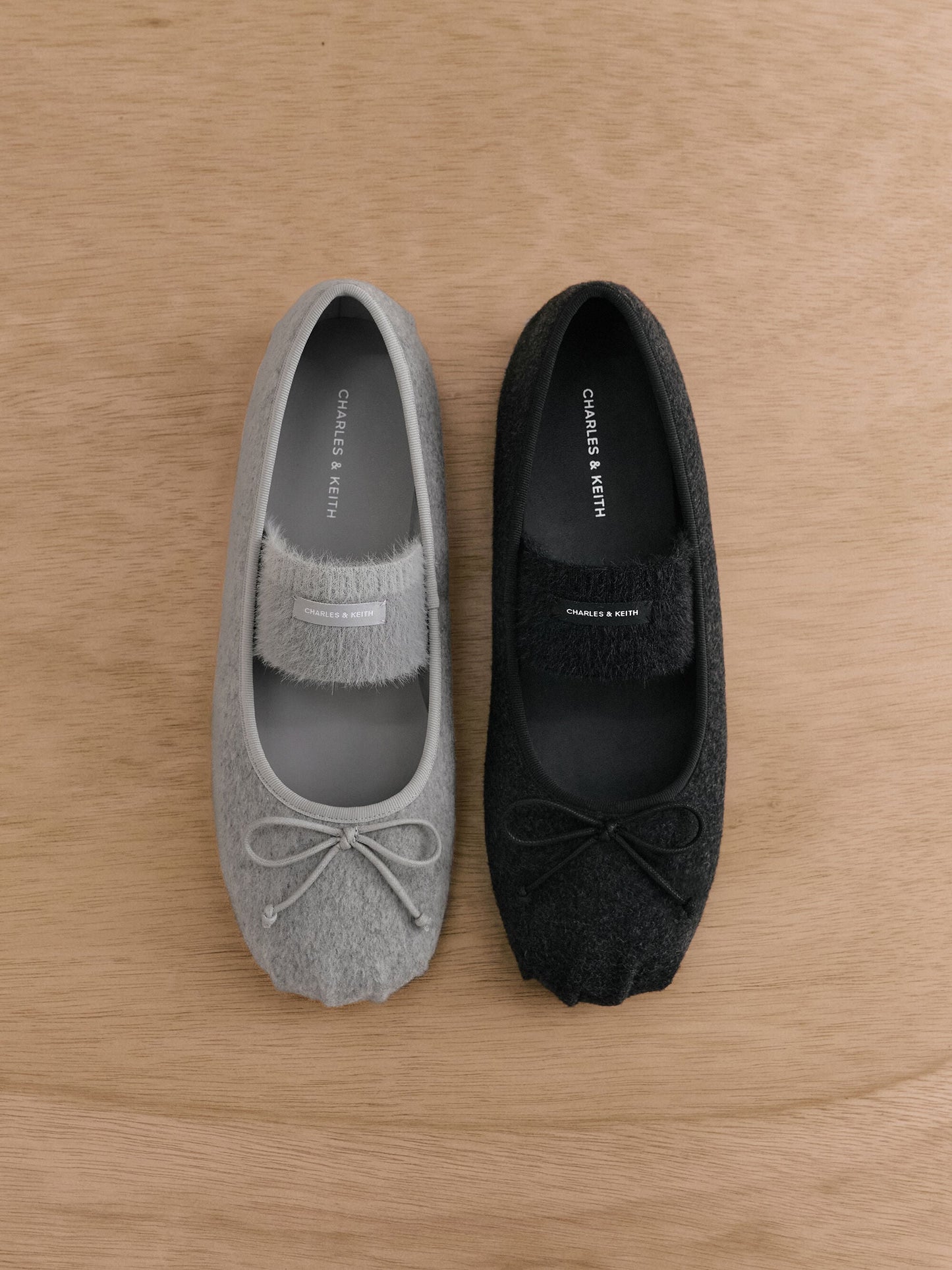 Winona Felt Mary Jane Flats - Light Grey | CHARLES & KEITH