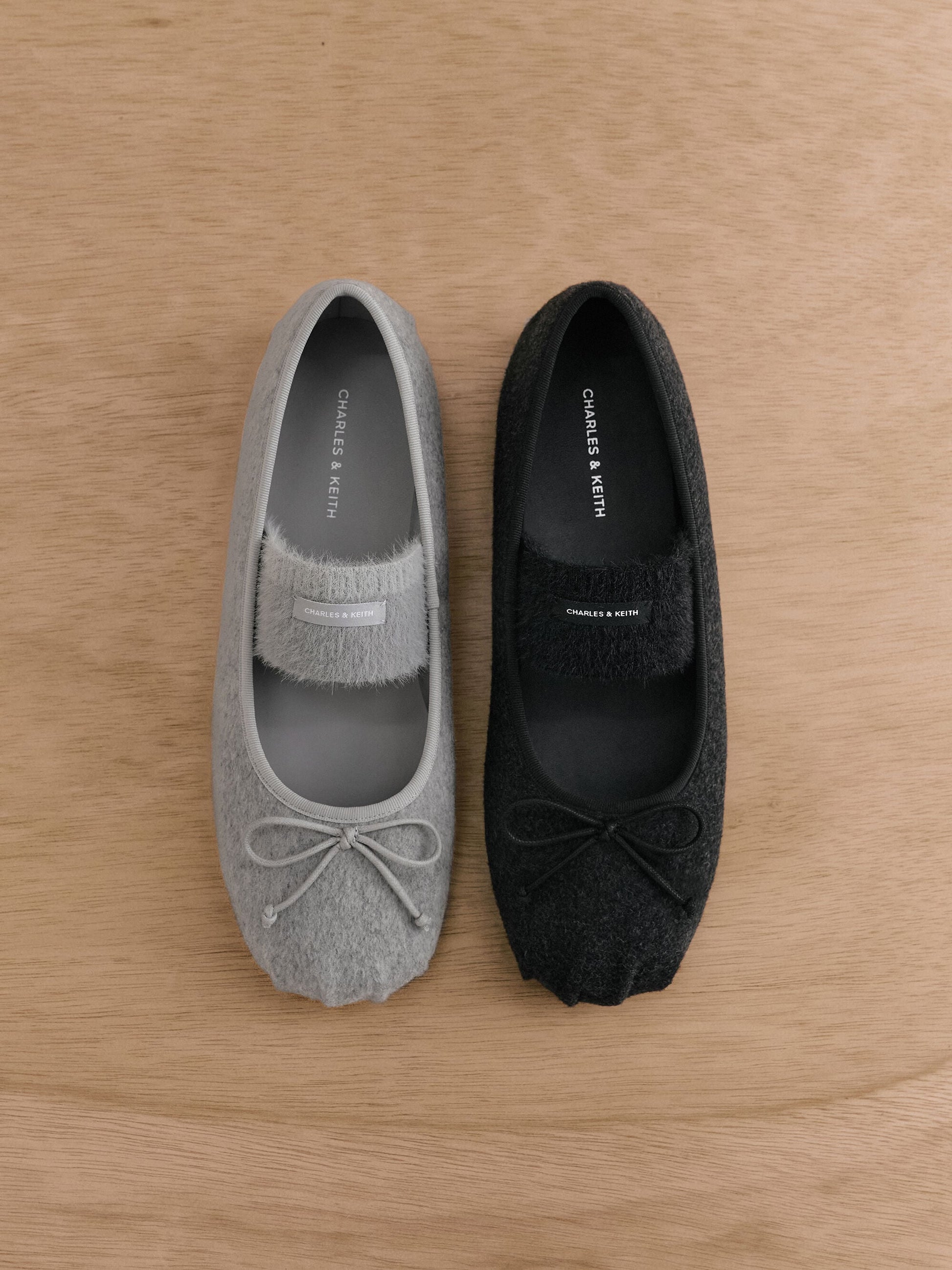 Winona Felt Mary Jane Flats - Light Grey | CHARLES & KEITH