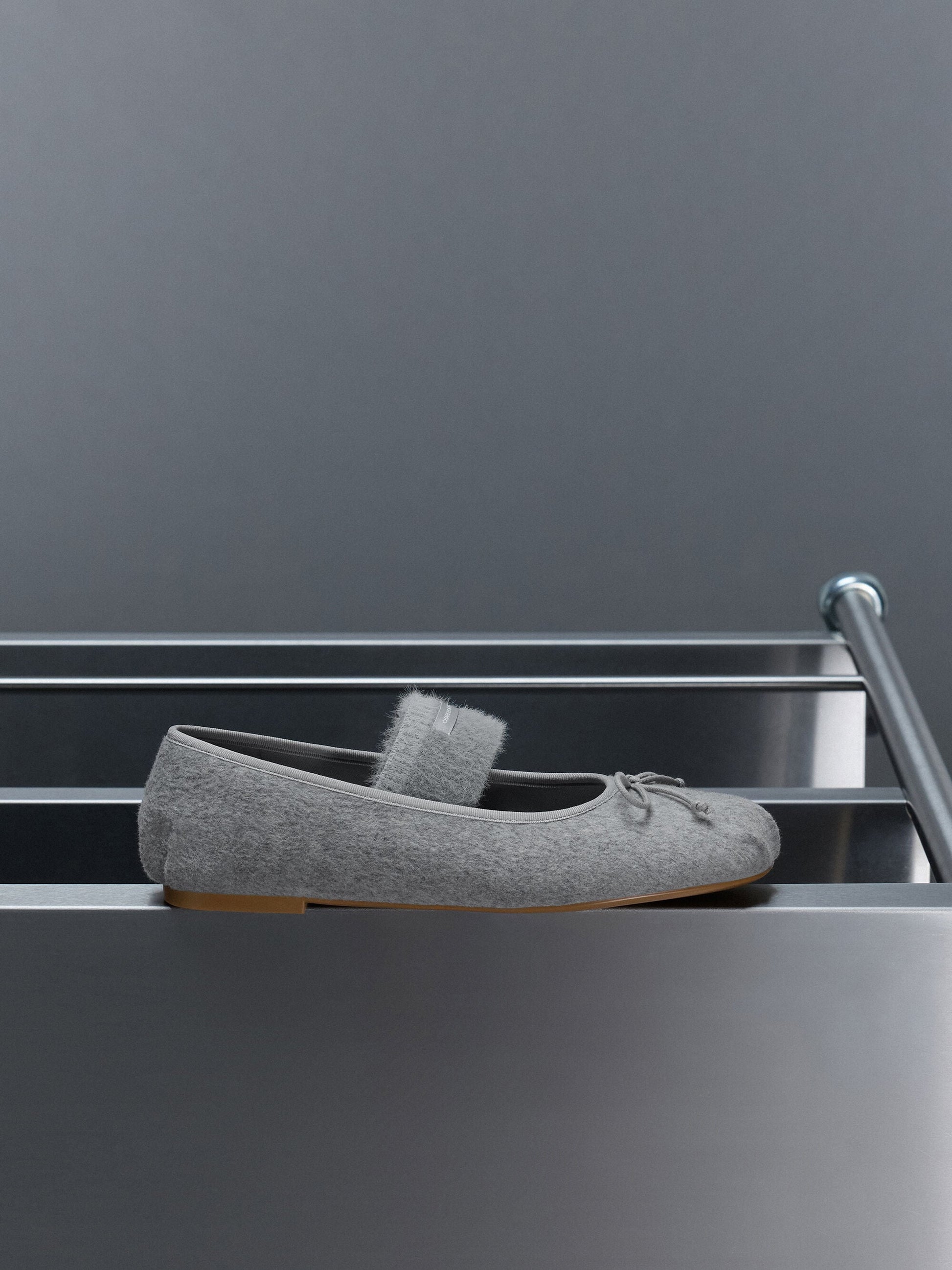 Winona Felt Mary Jane Flats - Light Grey | CHARLES & KEITH