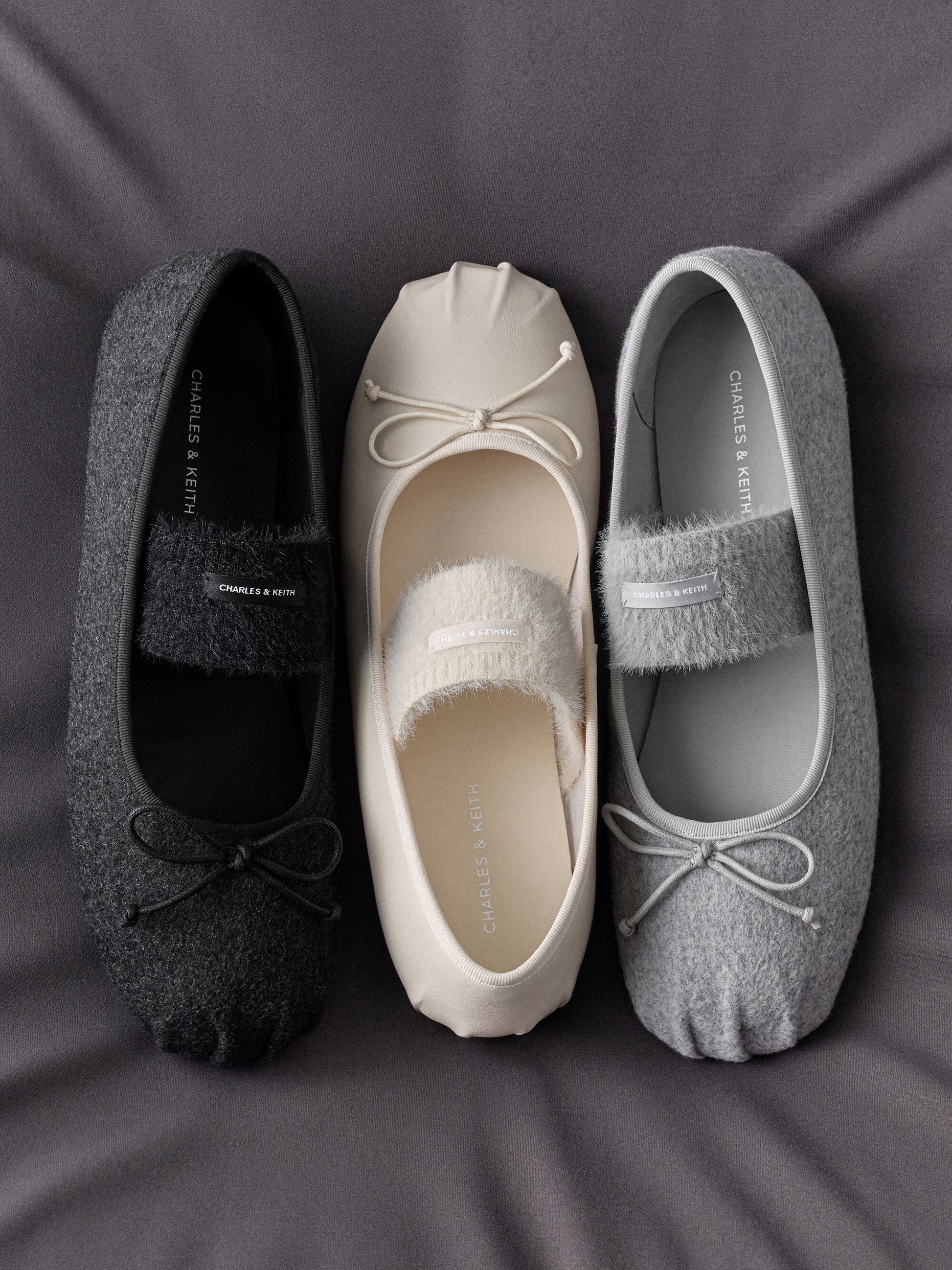 Winona Felt Mary Jane Flats - Light Grey | CHARLES & KEITH