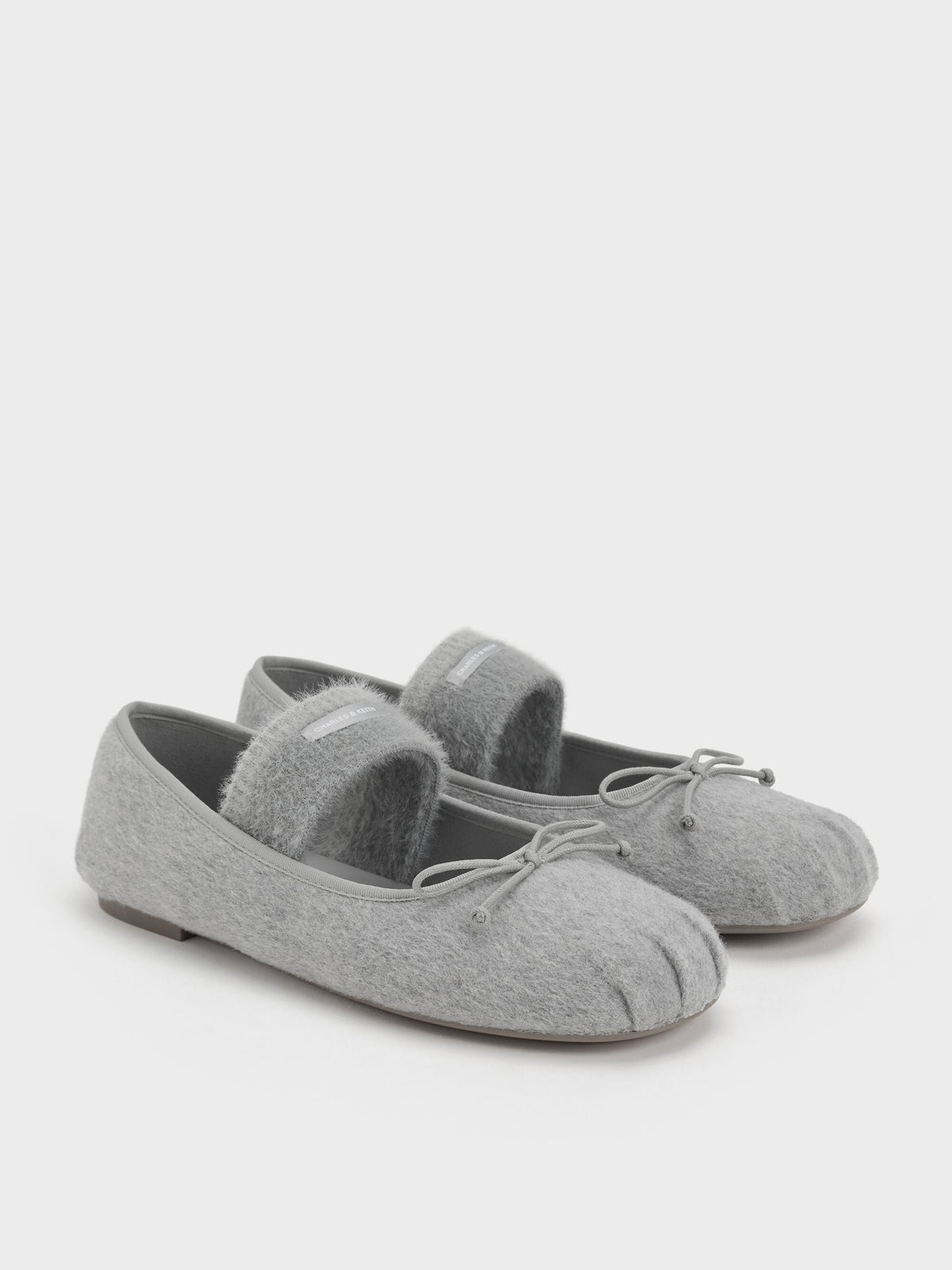 Winona Felt Mary Jane Flats - Light Grey | CHARLES & KEITH