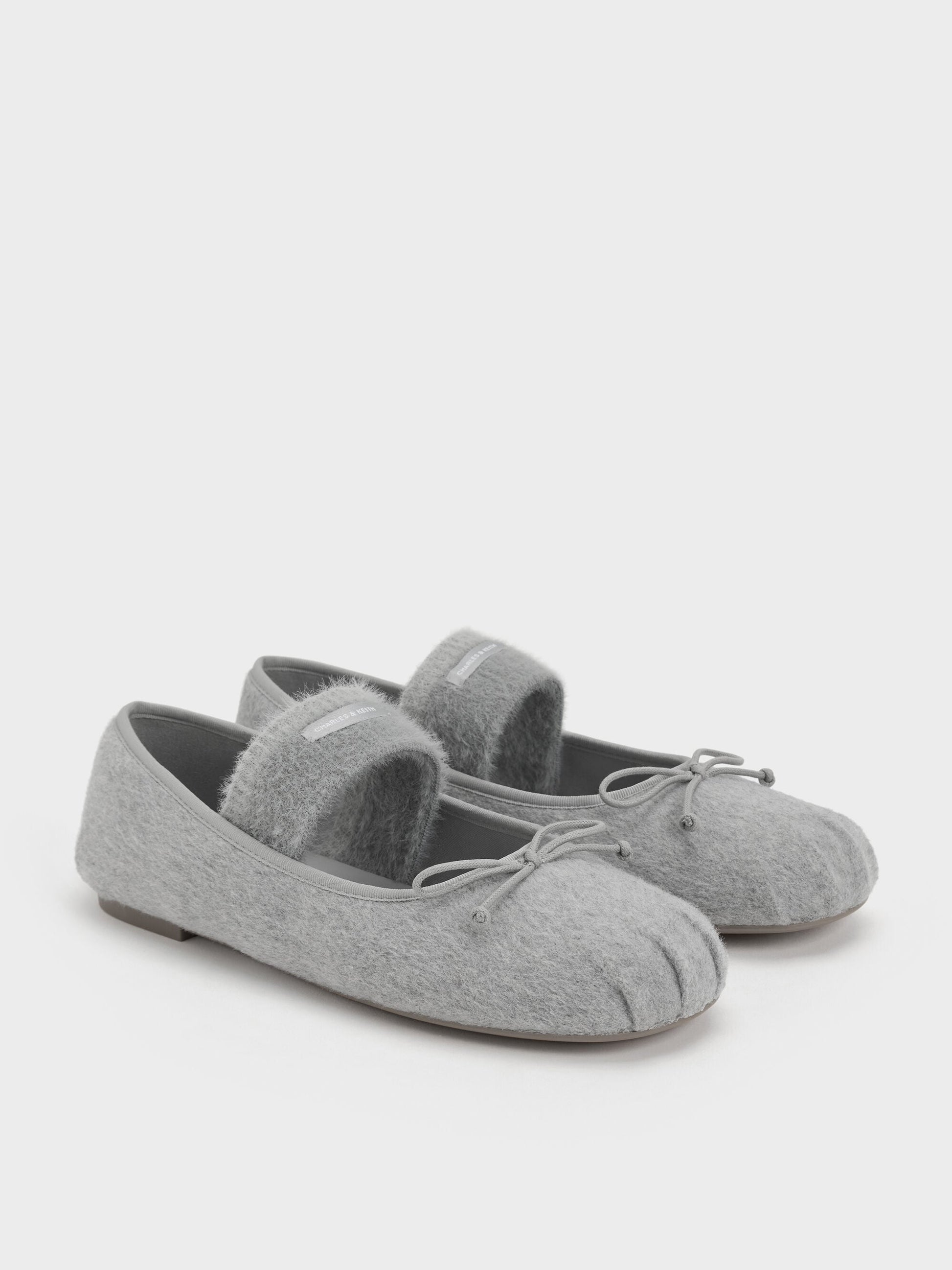 Winona Felt Mary Jane Flats - Light Grey | CHARLES & KEITH