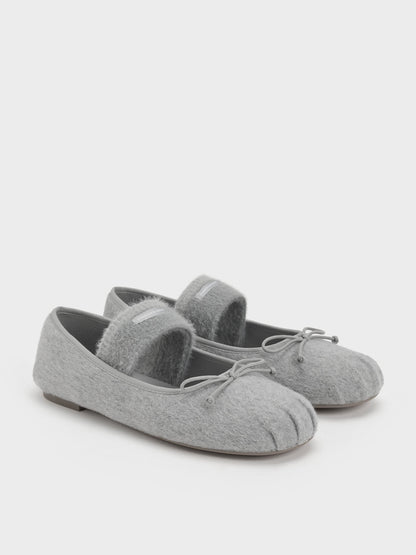 Winona Felt Mary Jane Flats - Light Grey | CHARLES & KEITH