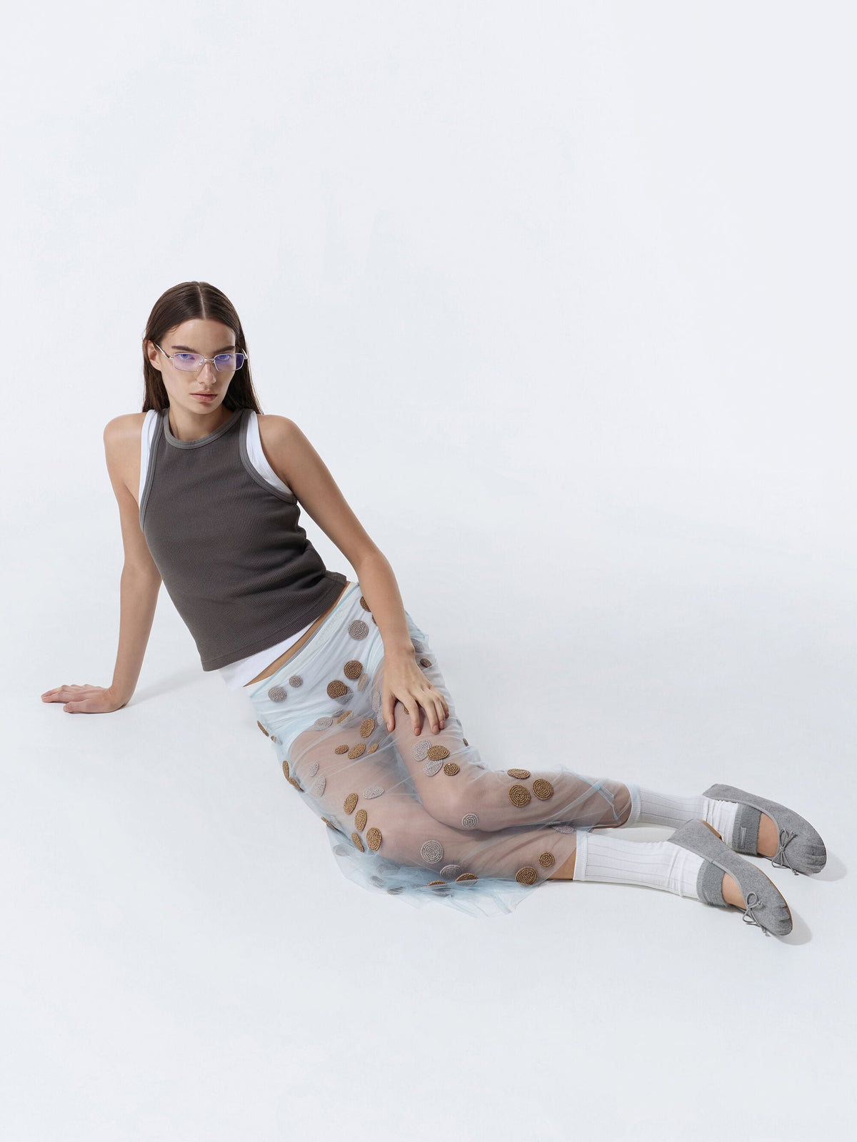Winona Felt Mary Jane Flats - Light Grey | CHARLES & KEITH