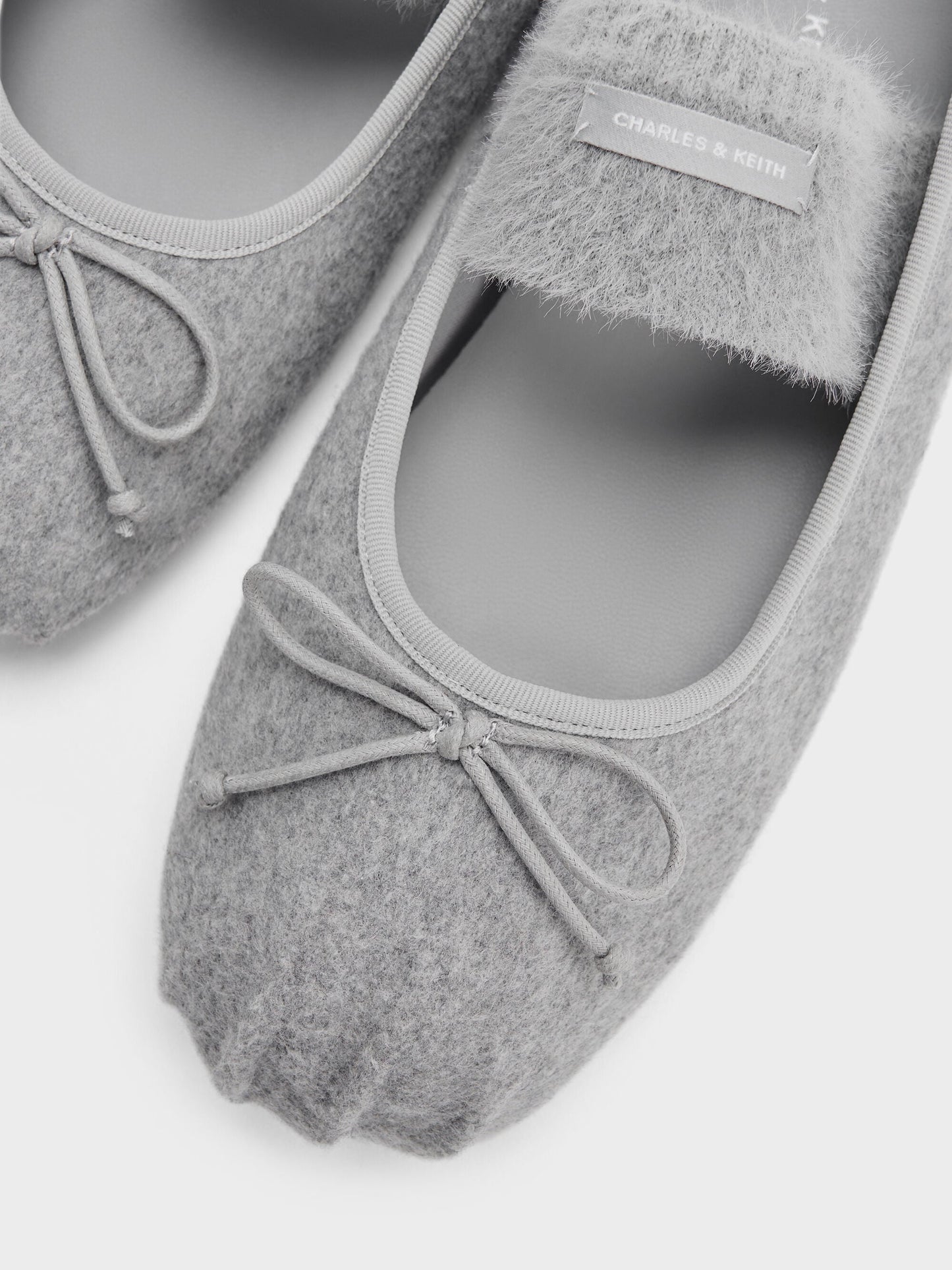 Winona Felt Mary Jane Flats - Light Grey | CHARLES & KEITH
