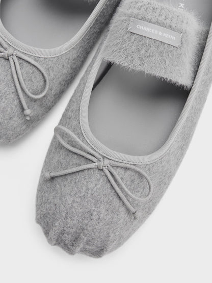 Winona Felt Mary Jane Flats - Light Grey | CHARLES & KEITH