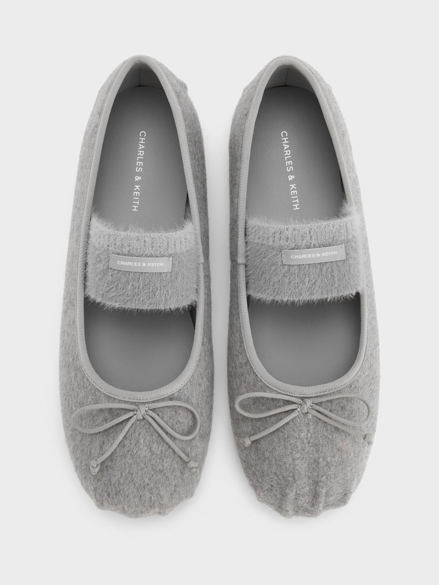 Winona Felt Mary Jane Flats - Light Grey | CHARLES & KEITH