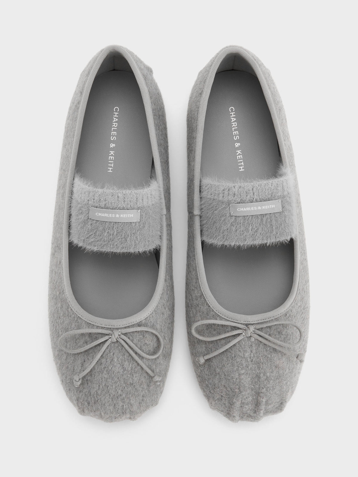Winona Felt Mary Jane Flats - Light Grey | CHARLES & KEITH