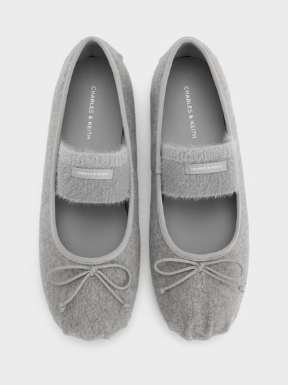 Winona Felt Mary Jane Flats - Light Grey | CHARLES & KEITH
