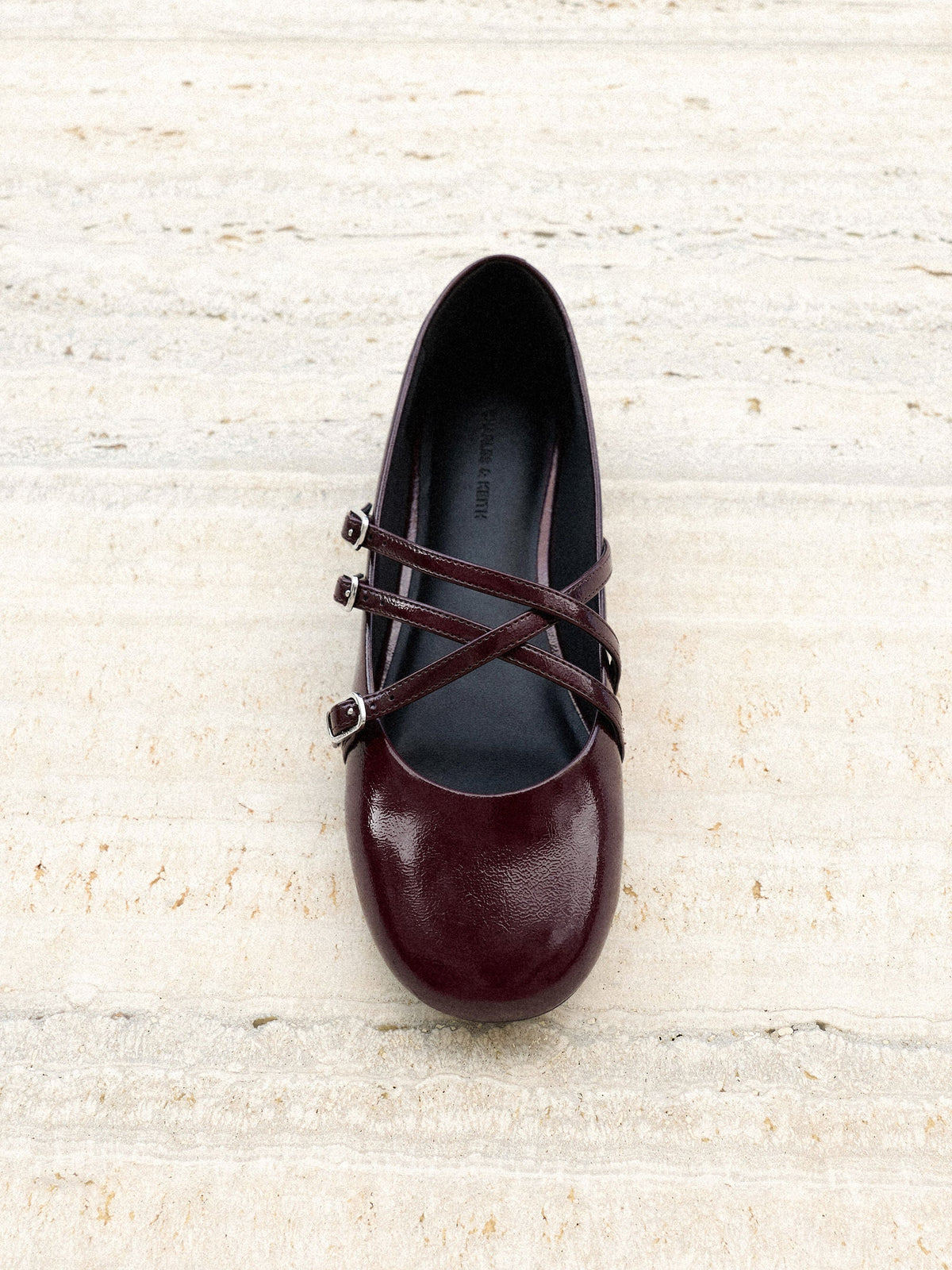 Patent Triple-Strap Mary Jane Flats - Burgundy | CHARLES & KEITH