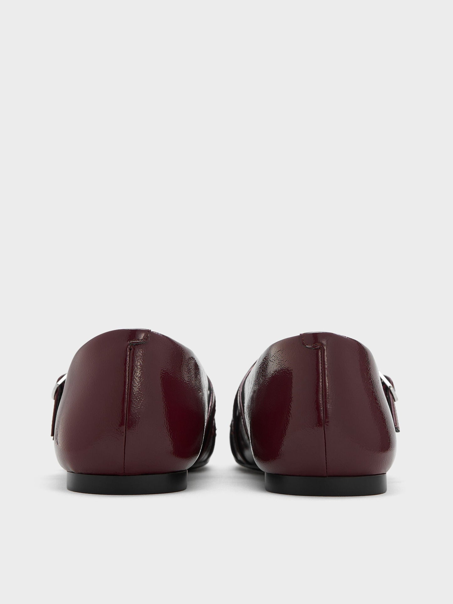 Patent Triple-Strap Mary Jane Flats - Burgundy | CHARLES & KEITH