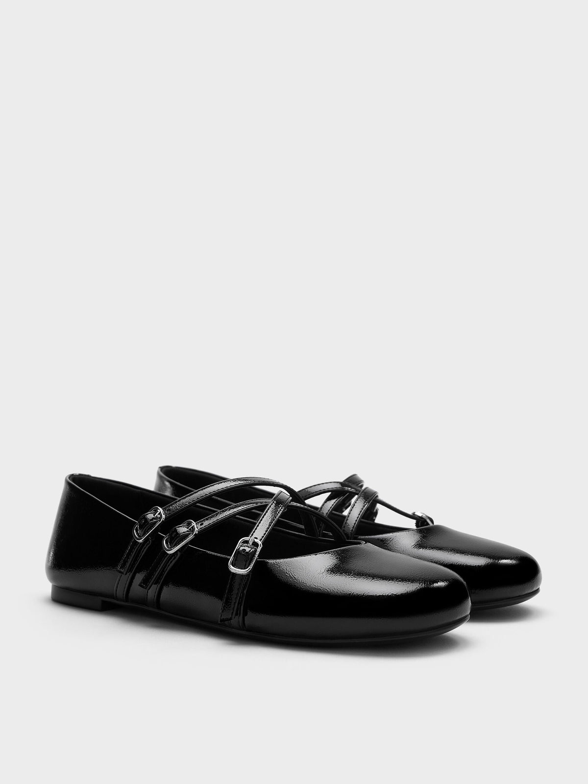 Patent Triple-Strap Mary Jane Flats - Black Patent | CHARLES & KEITH