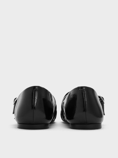 Patent Triple-Strap Mary Jane Flats - Black Patent | CHARLES & KEITH