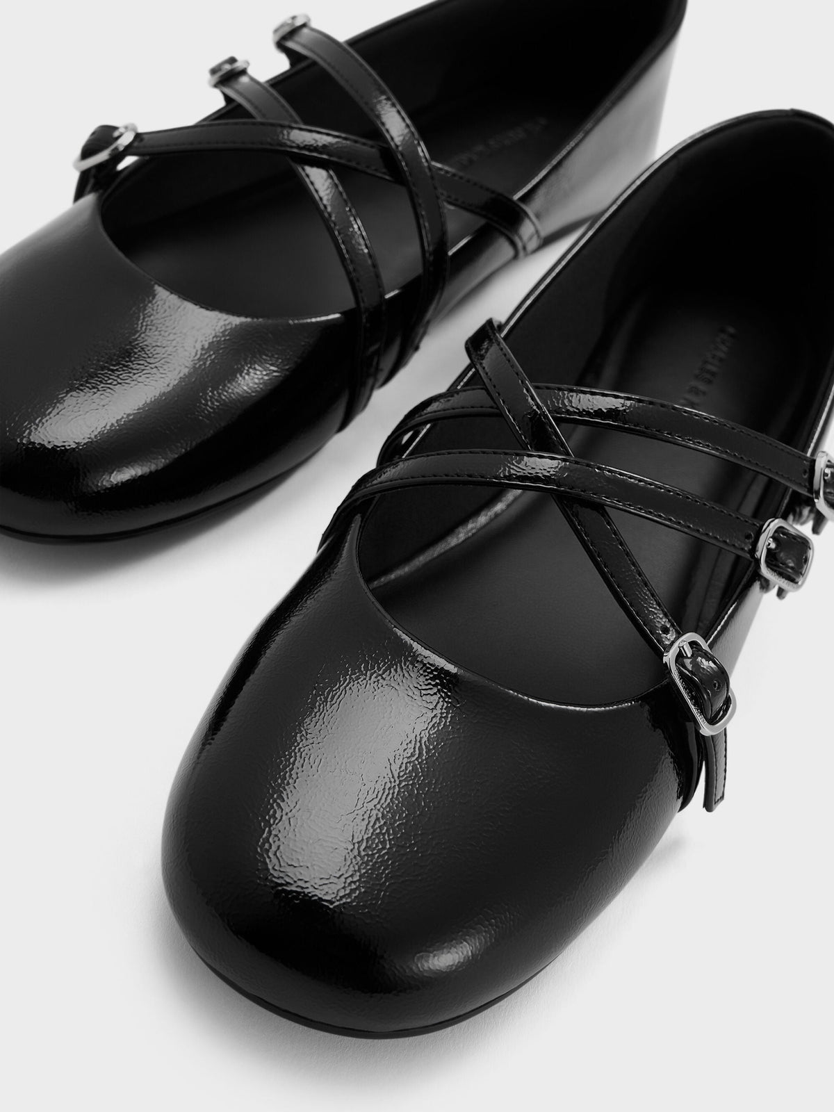 Patent Triple-Strap Mary Jane Flats - Black Patent | CHARLES & KEITH