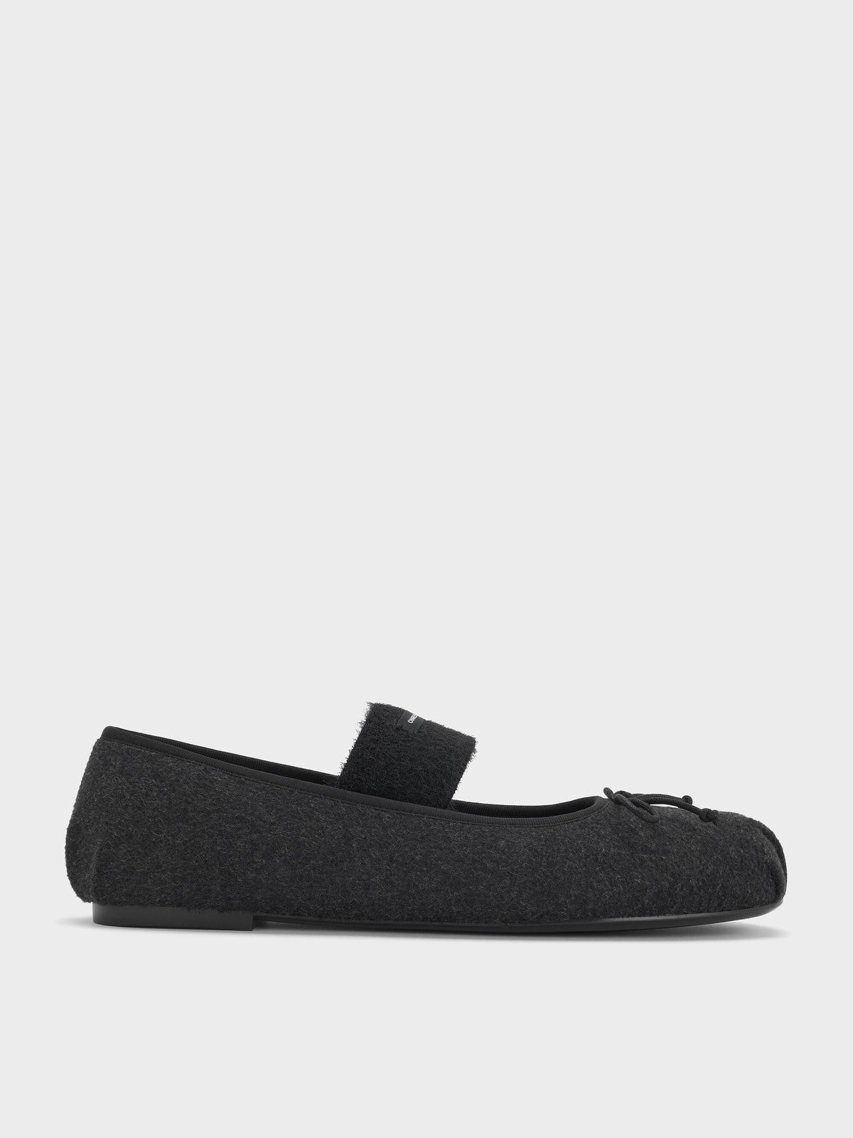 Winona Felt Mary Jane Flats - Black Textured | CHARLES & KEITH