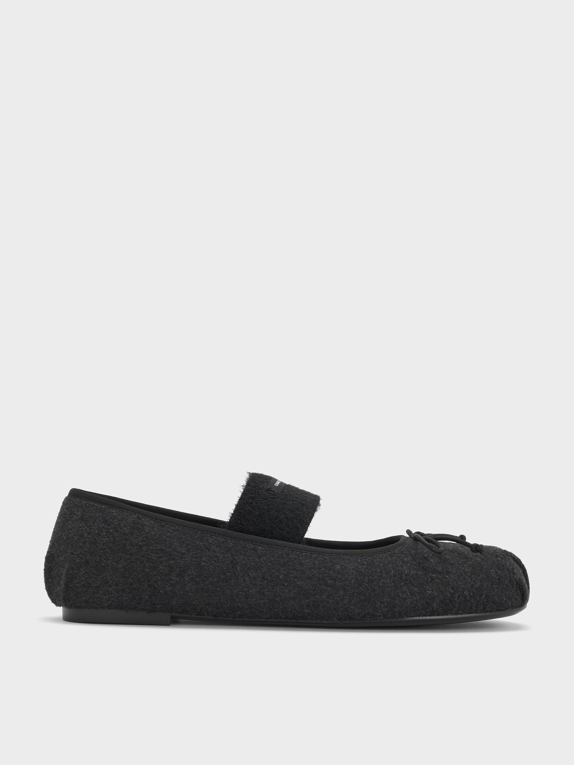 Winona Felt Mary Jane Flats - Black Textured | CHARLES & KEITH
