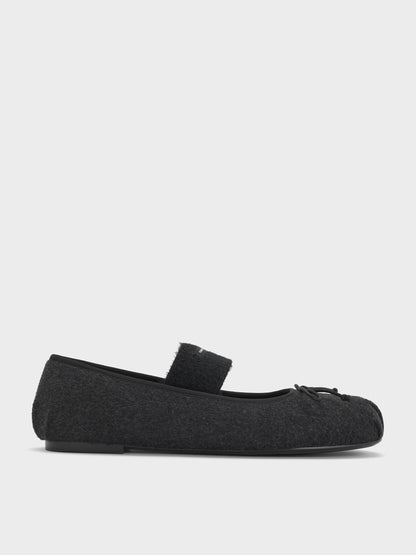Winona Felt Mary Jane Flats - Black Textured | CHARLES & KEITH